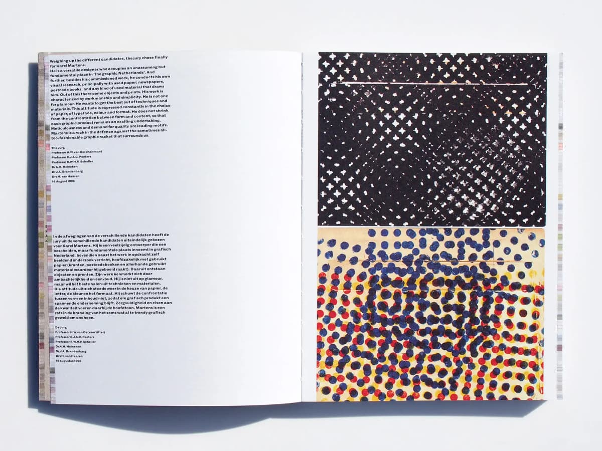 Re-Printed Matter: English and Dutch texts on the left, with two dense reproductions of prints on the right.