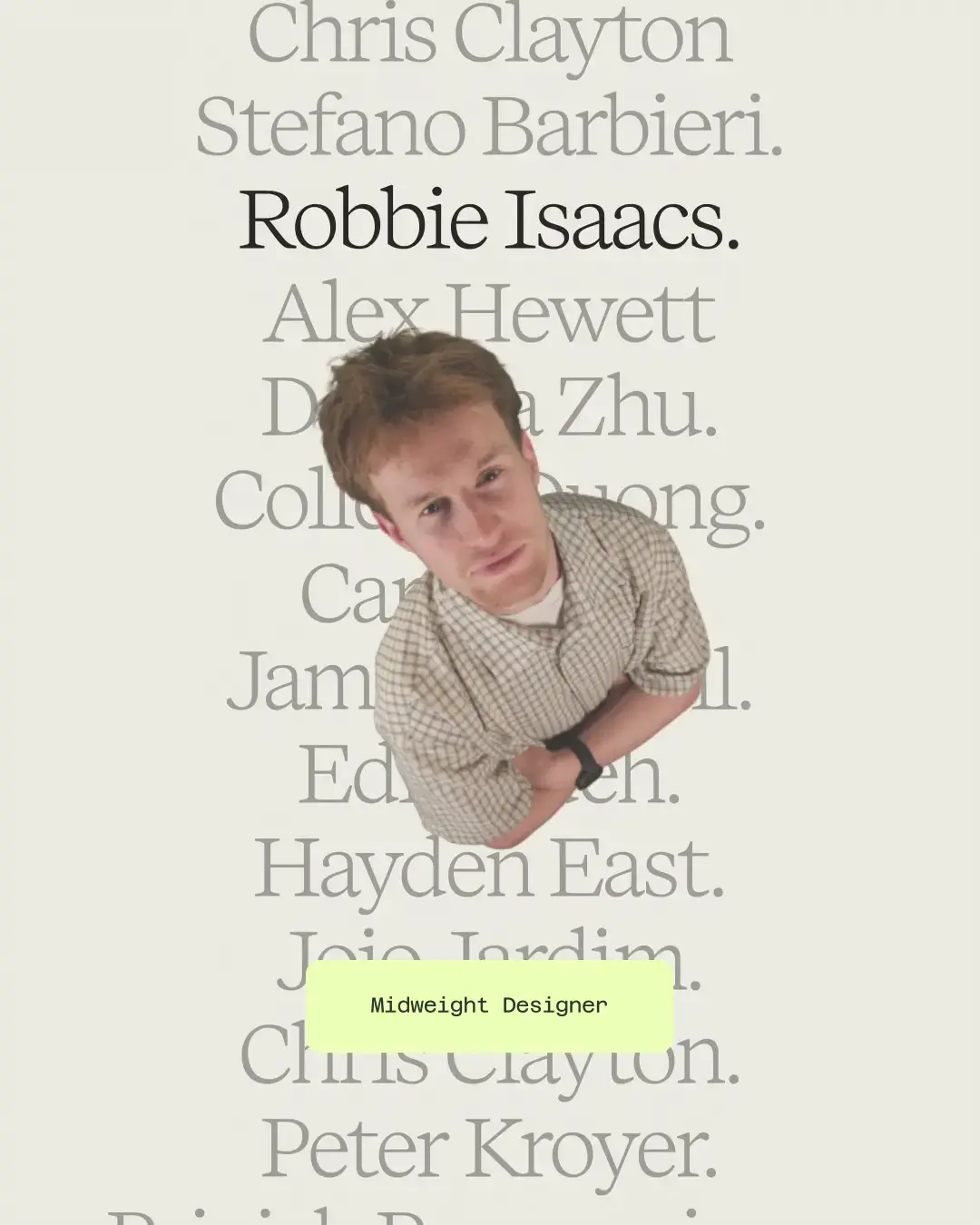 A HOW+HOW team portrait appears over a list of team names set in serif typography