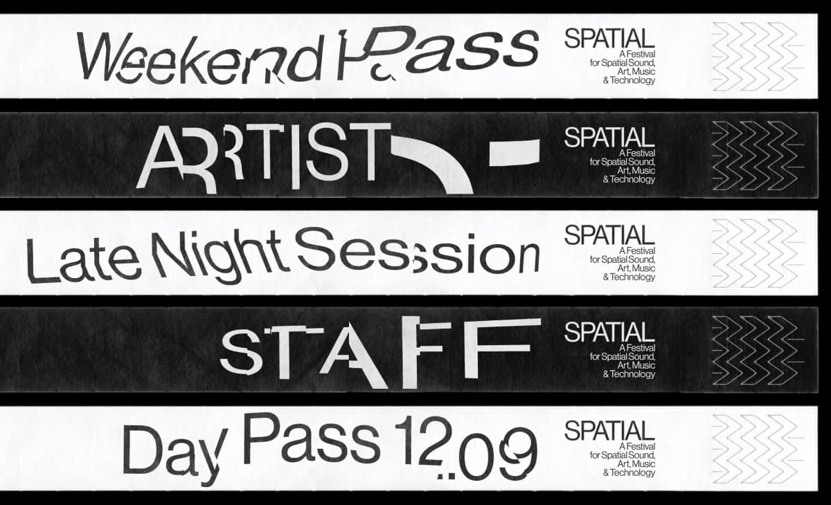 Five black and white wristband designs for weekend, artist, late-night, staff and day access