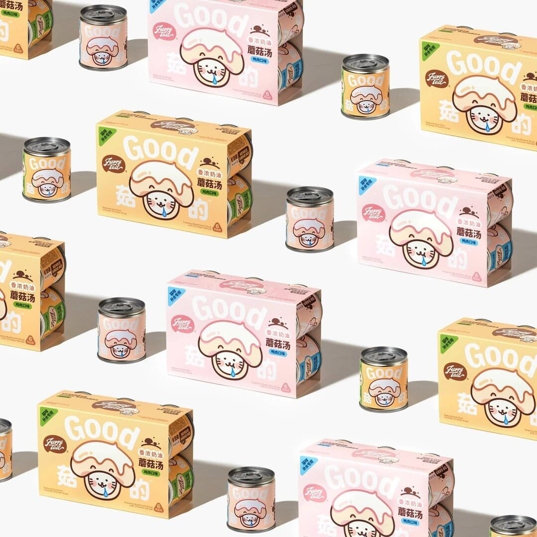 Packaging Design for Good Mushroom Cat Soup Cans